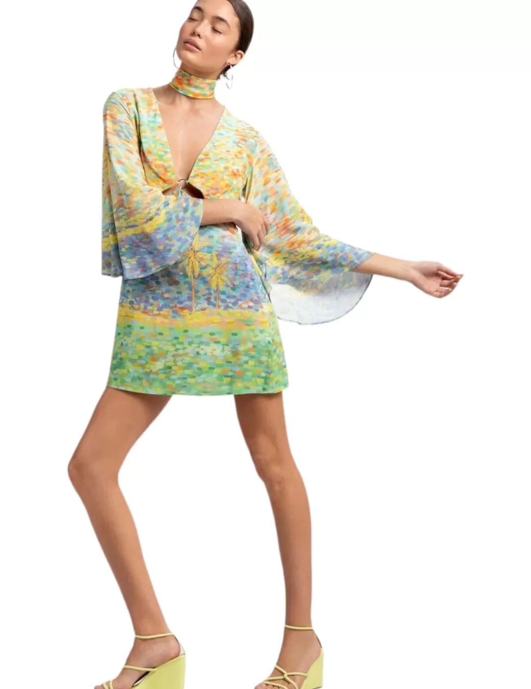 New LezaLez Vestido Palmeras Pinceladas Multicolor